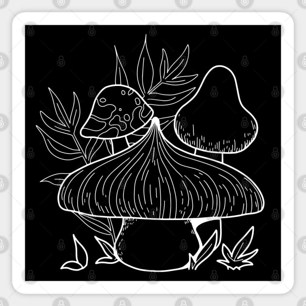 Mushroom Sprouts In Nature Line Art Design Sticker by Promen Art